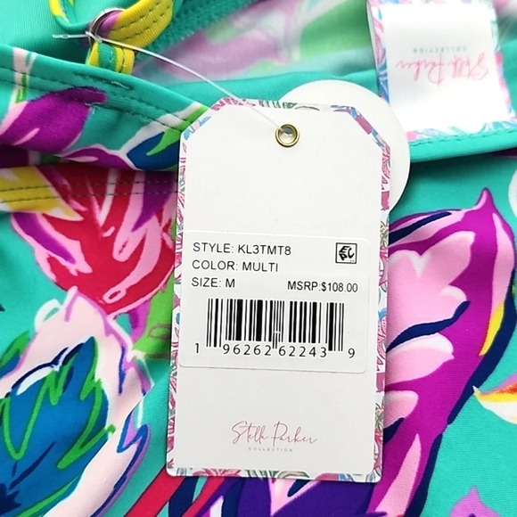 Stella Parker 2 Pc Tankini Swim Blue Multi Colour Floral Print Tiered Top Size M - Picture 11 of 15